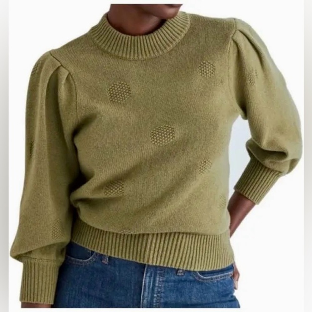Madewell Green Dotted Puff Sleeve Sweater
